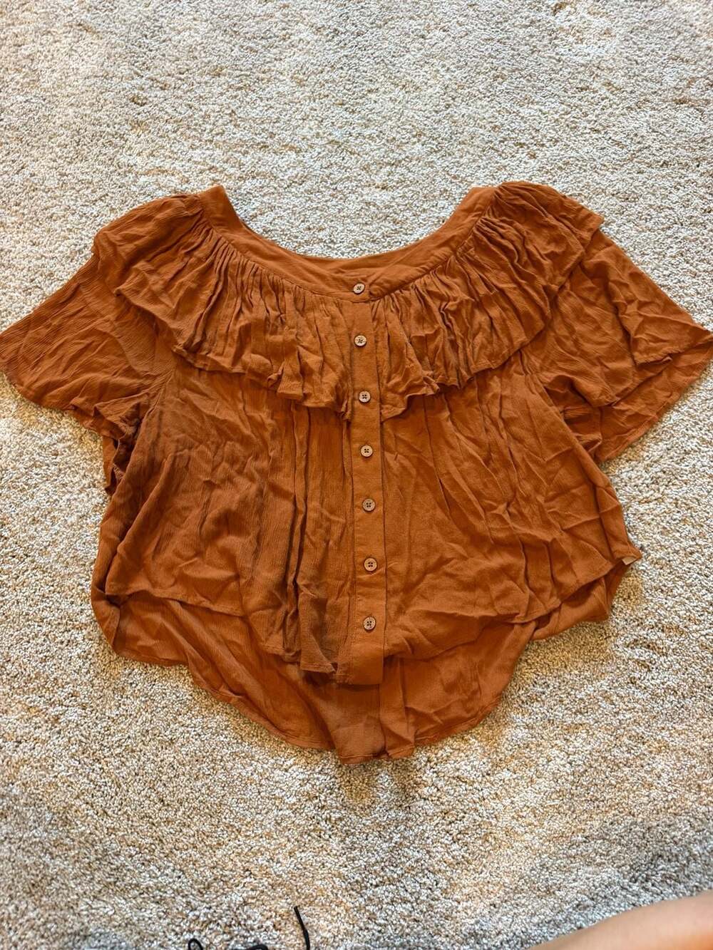 Free People Marcella Crinkle Button-Down Ruffle Blouse